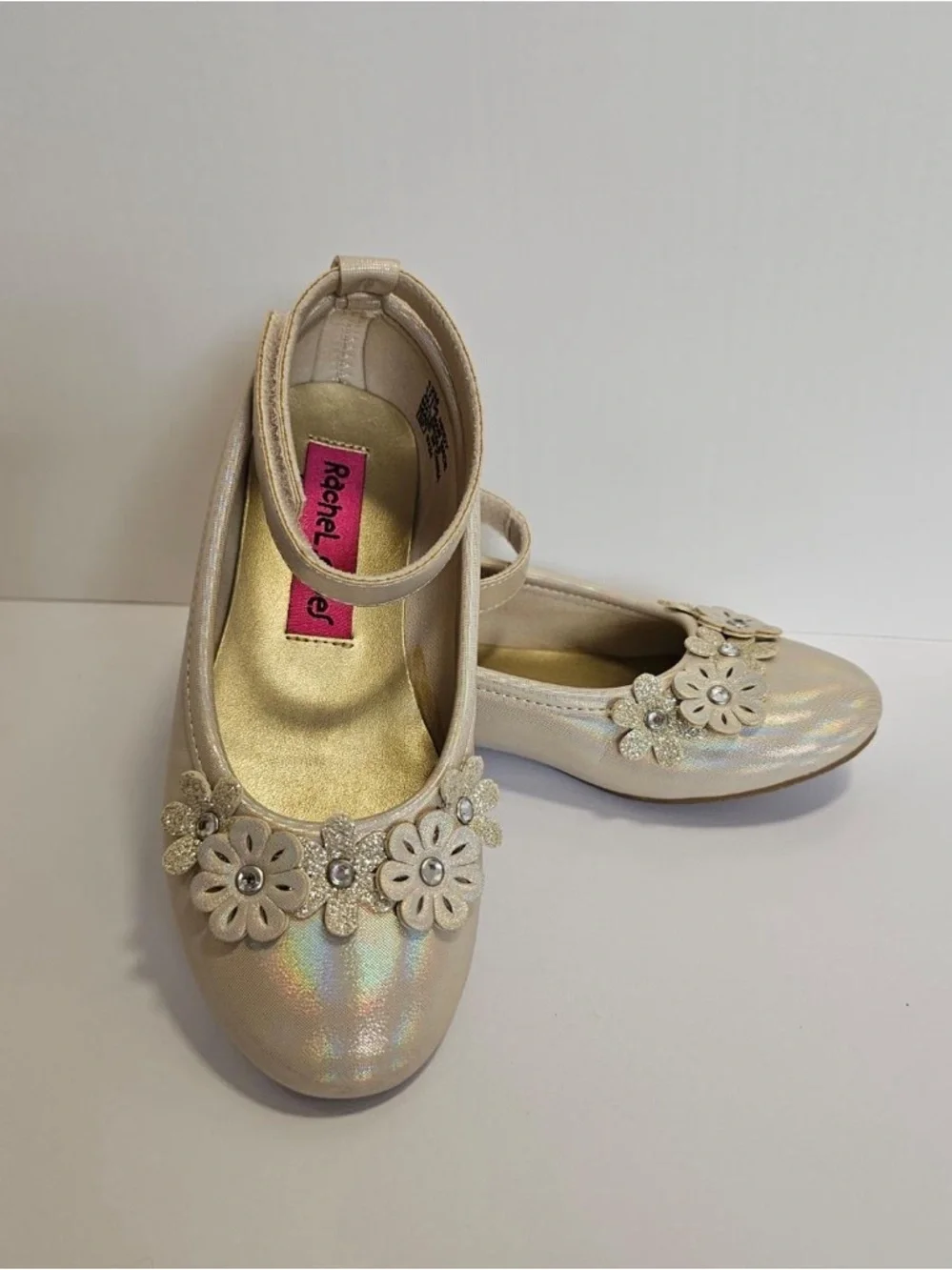 Rachel Shoes Girls Iridescent Floral Mary Janes - Pearl (Size 12)
